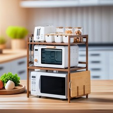 Microwave Oven Rack with 4 Hooks & Cutting Board Mount for Kitchen Storage