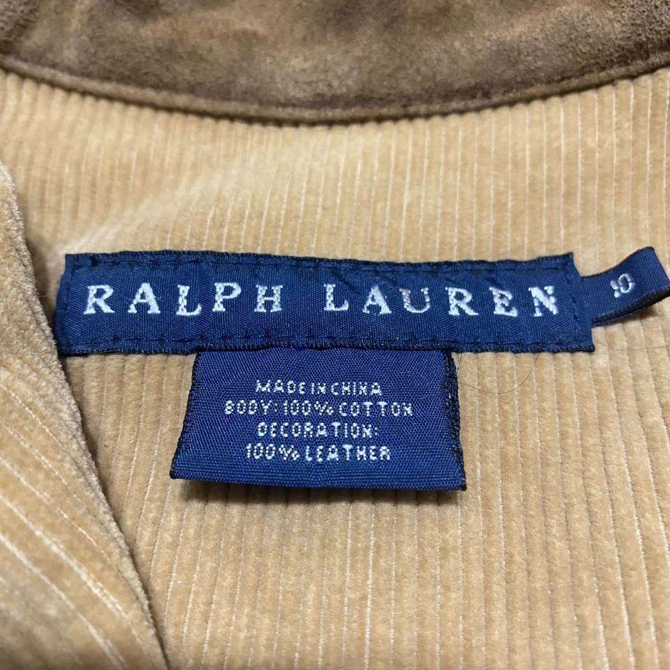 Ralph Lauren Womens 10 Blazer Jacket Beige Corduroy Western Suede Leather Yoke - Image 3 of 4