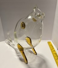 Vintage Blown Glass Fish, Clear With Amber Accents, Terrarium, Vase, Fishbowl