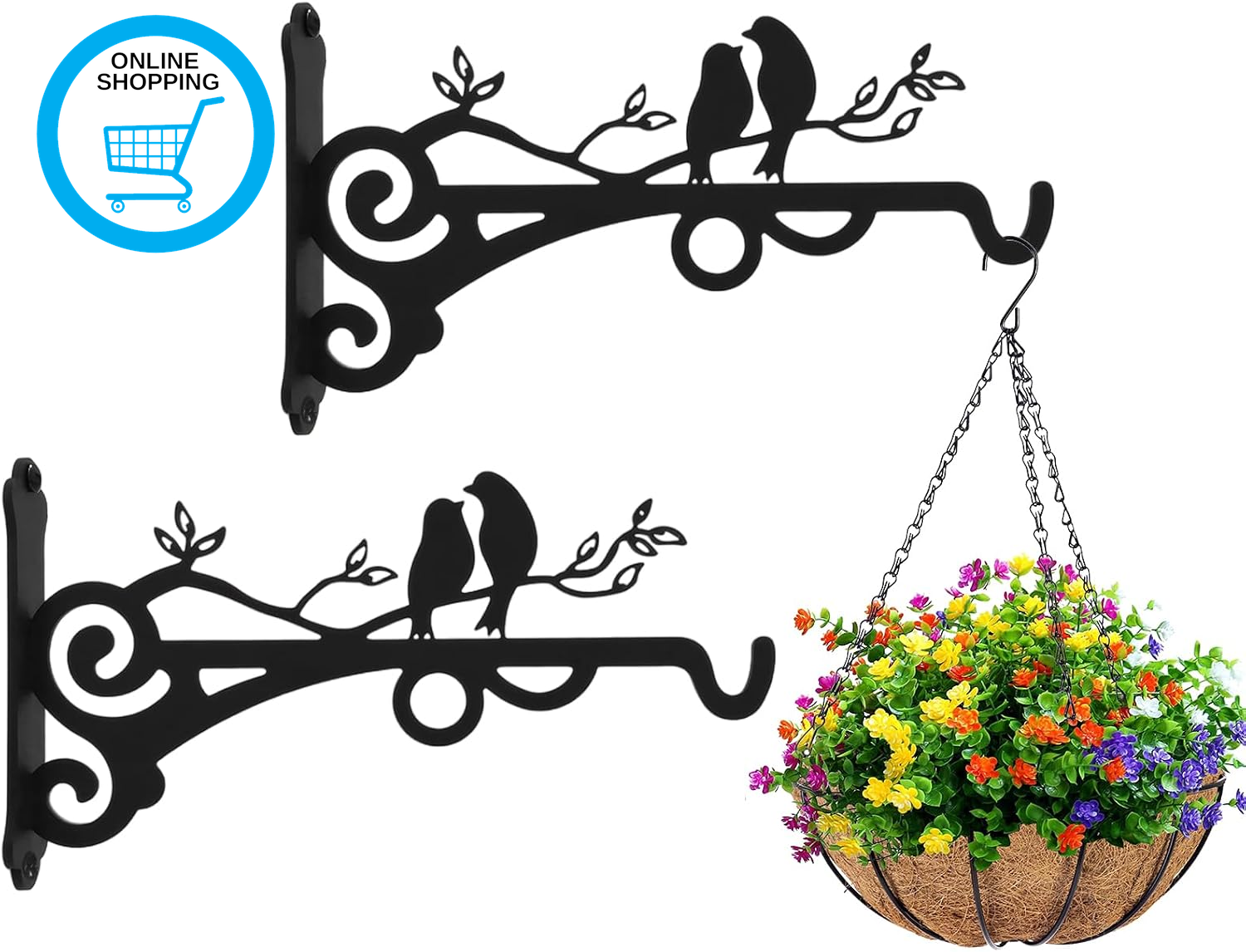 2 PCS Hanging Basket Bracket, Iron Plant Hanger,Ceiling Hooks for Hang Plants,Ha