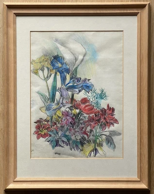 Rudolf Fuchs 1896-1981. Blumen. Buntstiftzeichnung 22x30,5 cm. Rahmen: 35x45 cm. - Bild 1 von 4