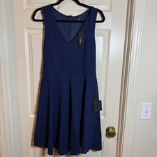 Lulus Bon Appetit Dress Womens Size Large Blue Ponte Knit Stretch Sleeveless NWT