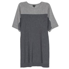 Talbots Sweater Dress Merino Wool Colorblock Knit Pullover Minimalist Gray Small