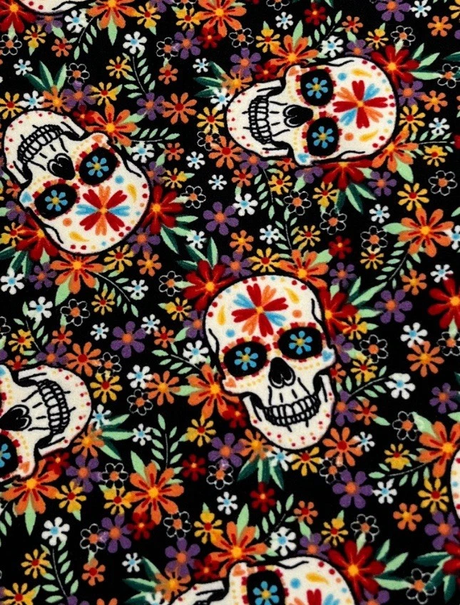 LuLaRoe Leggings TC Tall Curvy BLACK WHITE Sugar Skull WITCHFUL HALLOWEEN Flower - Image 2 of 4