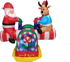 4 Foot Animated Christmas Inflatable Santa Claus and Reindeer on Teeter Totter