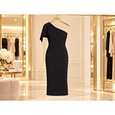 NWT Dress the Population Tiffany One Shoulder Black Midi Cocktail Dress Medium