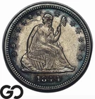 1844 Seated Liberty Quarter, Stunning Blue Toner, Choice Unc++, Tough Date!