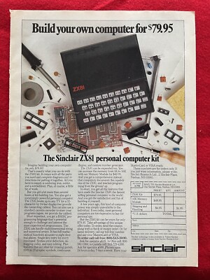 Vintage 1982 Sinclair ZX 81 Personal Computer Kit Print Ad- Ad Only