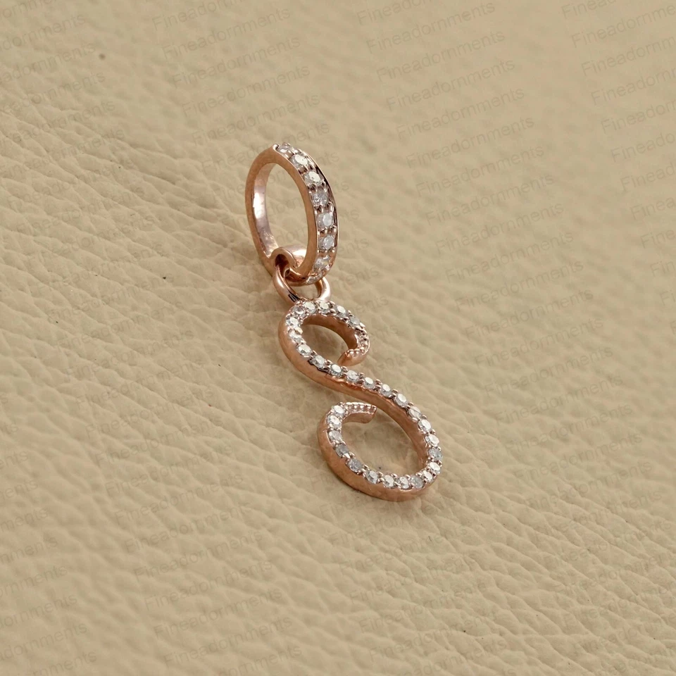 Pavé Diamante Sólido Oro Rosa 14k S Inicial Colgante Hecho a Mano S Dije Joyería Nuevo Foto 3 de 4