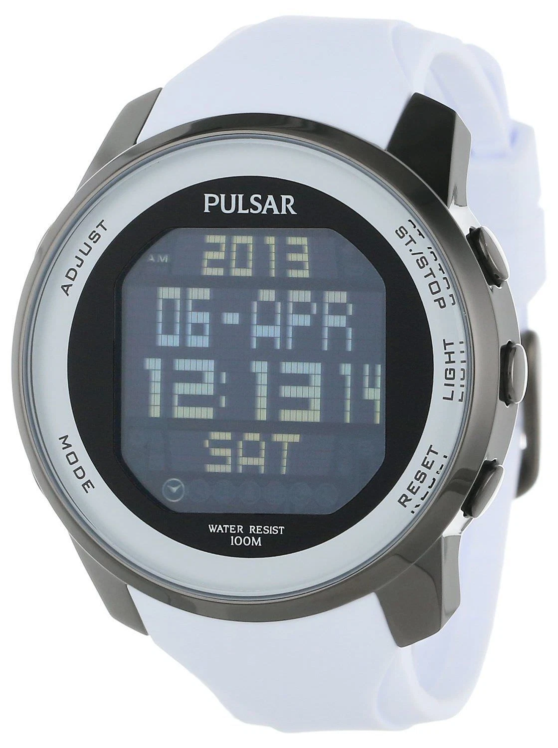 PULSAR WORLD TIME DIGITAL CHRONOGRAPH BLACK DIAL WHITE RUBBER MENS WATCH PQ2015