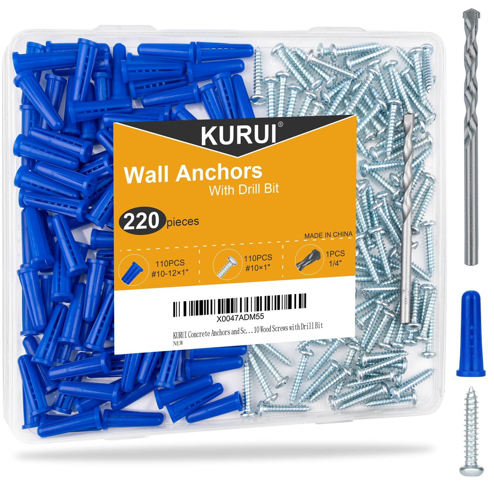 KURUI 220-Piece Drywall Anchors and Screws Kit for Heavy Duty Hanging
