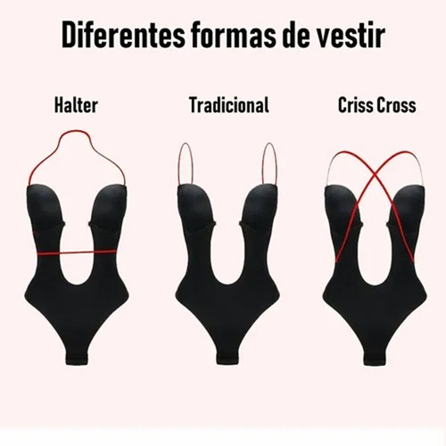Women Invishaper-Plunge Backless Deep V Bra Backless Thong Bodysuit Body Shaper - Picture 12 of 22