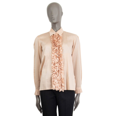 63747 auth JIL SANDER dusty pink cotton voile RUFFLED Button-Up Shirt 38 M