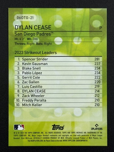 DYLAN CEASE 2024 Topps Archives Own The Game #06OTG-21 San Diego Padres - Picture 2 of 2