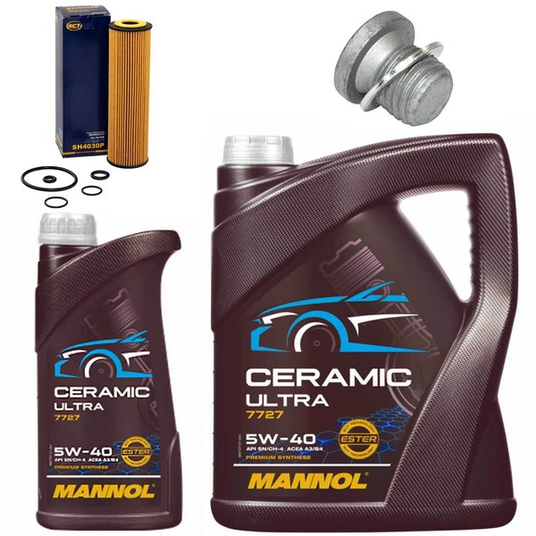 MotoröL Filter Set Mannol 5W-40 6 Liter + Schraube FüR Mercedes C-Klasse SLK-image