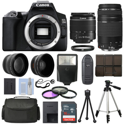 Canon EOS 250D DSLR Camera + 4 Lens Kit 18-55mm + 75-300mm + 16GB Top Value  Kit