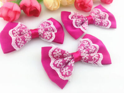 DIY 100pcs 32x28MM Satin Ribbon lace BOW Appliques/craft/Wedding decoration