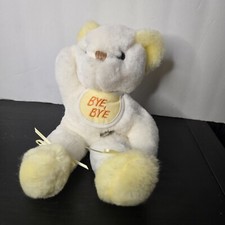 Eden Musical Stuffed Plush Teddy Bear Yellow White Bye Bye Bib Wind-Up Vintage
