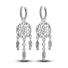 MULA Dream Feather Hollow Hoop Earrings CZ For Women Jewelry 925 Sterling Silver