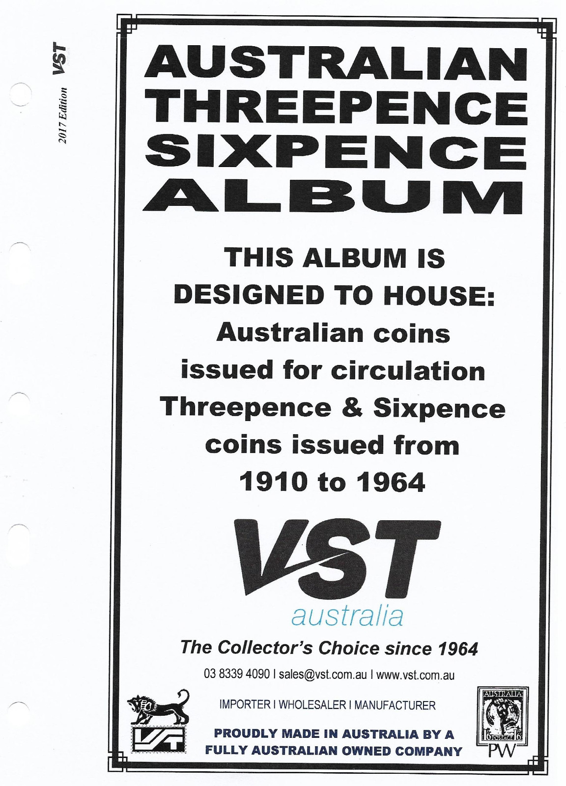 VST AUSTRALIAN 3d & 6d COIN ALBUM 1910 to 1964 with DATES MINTAGES