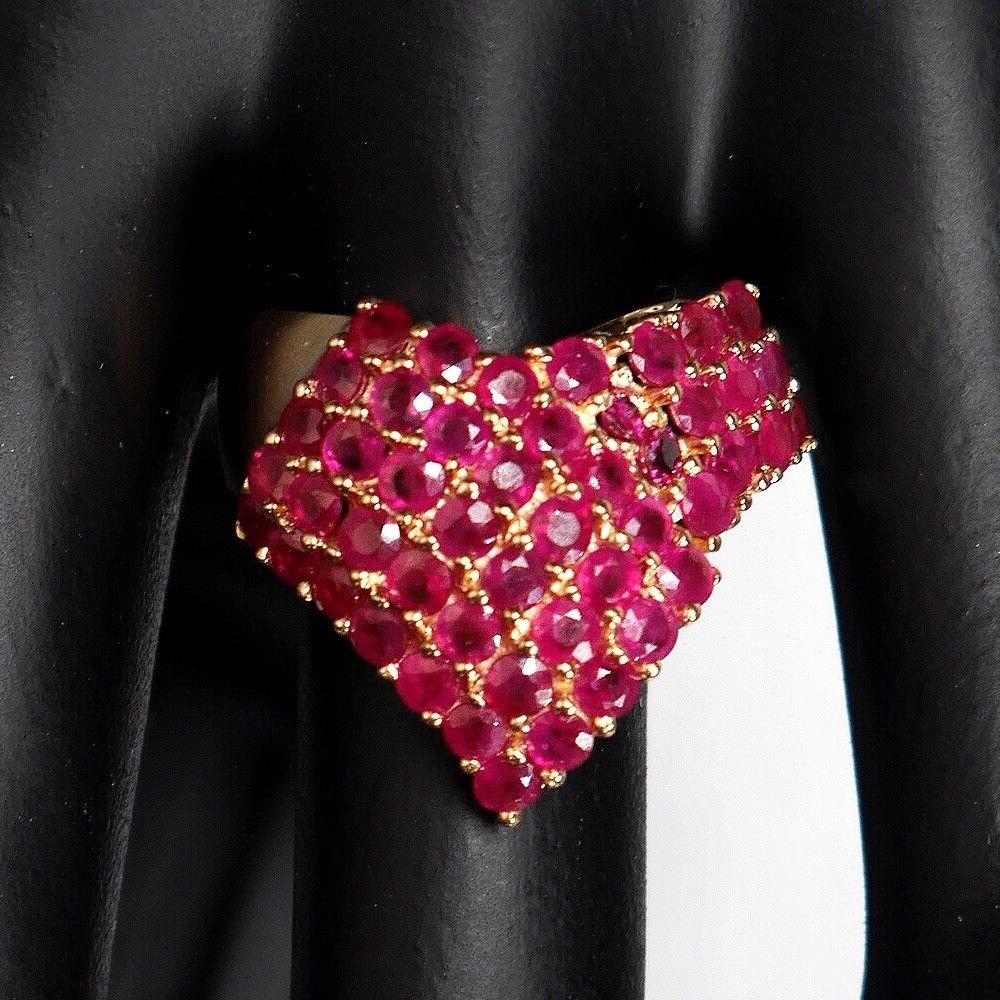 14k SOLID Gold Ring 3tcw Natural Ruby Chevron V C… - image 7