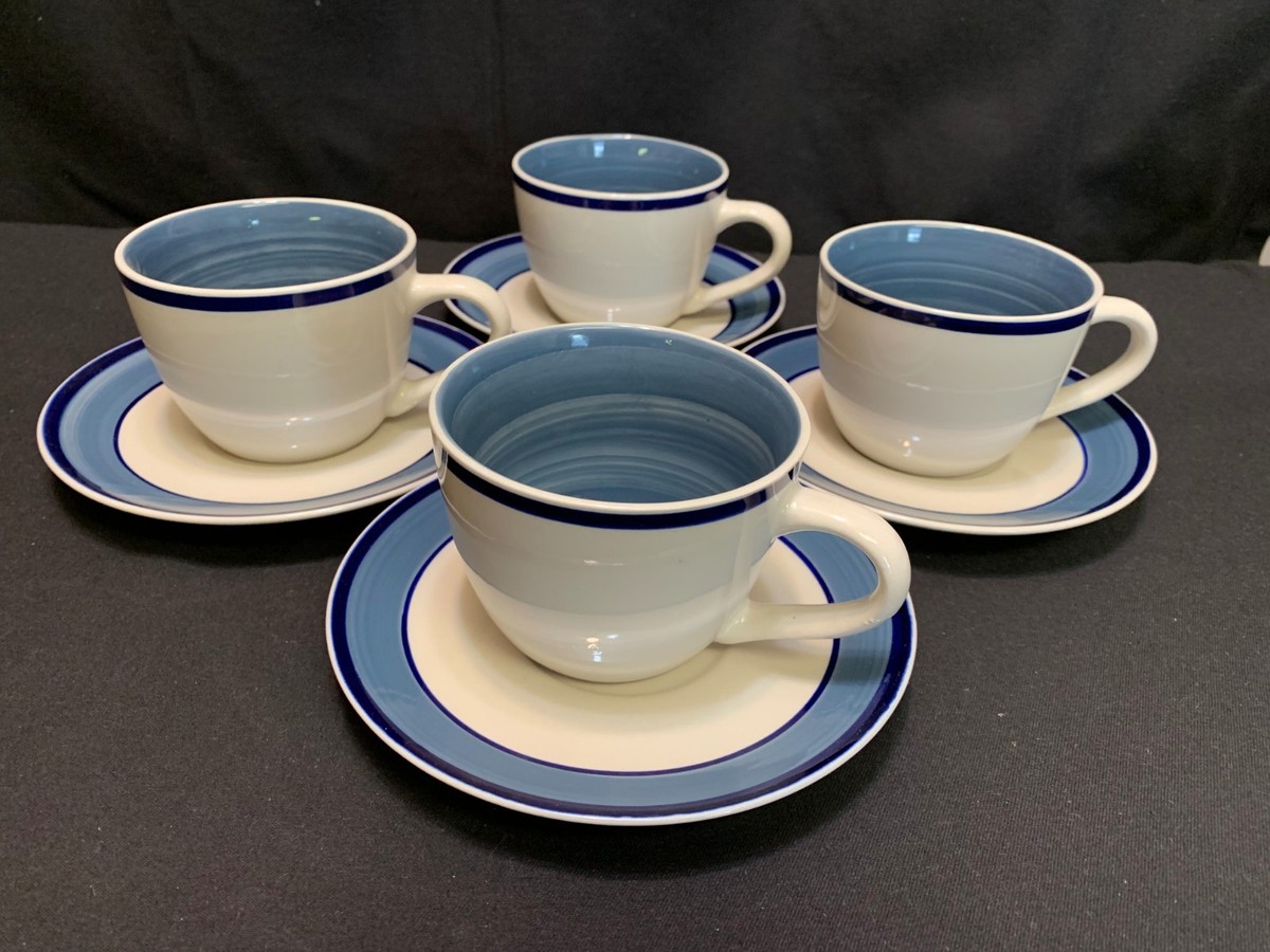 Gibson Everyday NAVY LIGHT BLUE Set of Cups Saucers 3