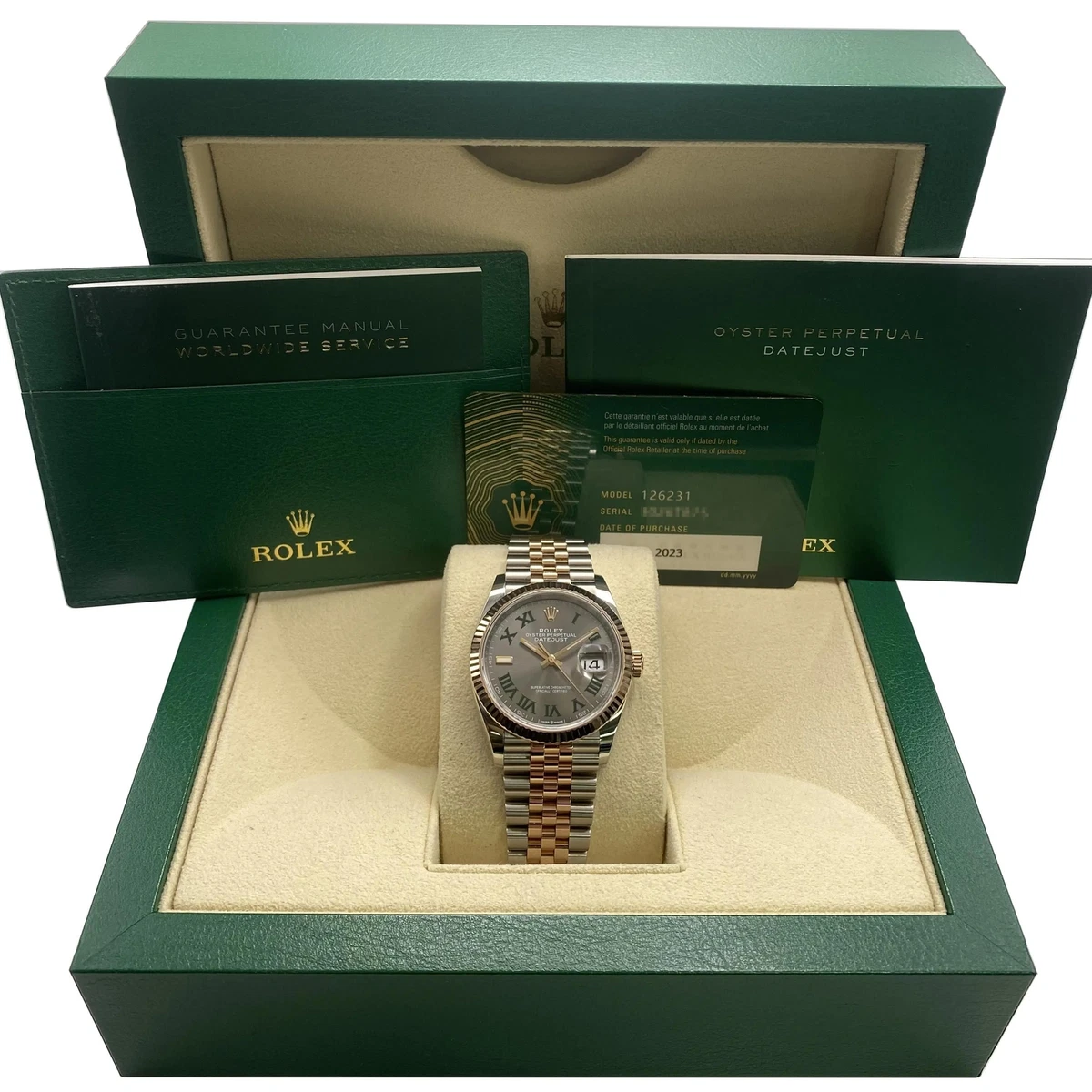 Rolex Datejust 36mm 18k Rose Gold Stahl Wimbledon Ziffernblatt 