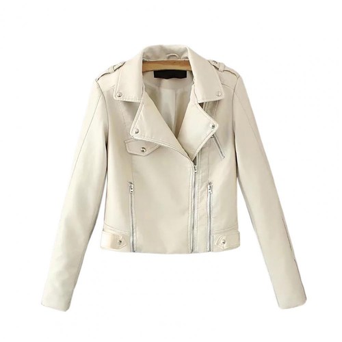 Kunstleder Damen Jacke Revers Langarm Reißverschluss Tasche Herbst Winter Mantel - Bild 29 von 30