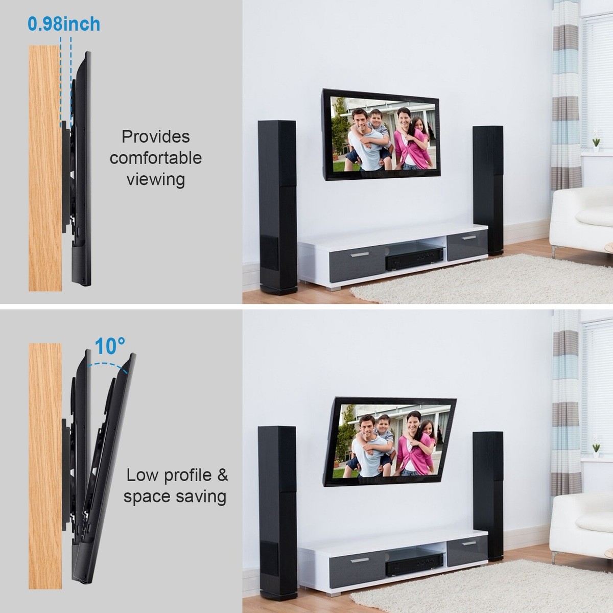 Heavy Duty Tilting TV Wall Mount Bracket For 32-55 Inch Screens, 12° Adjustable