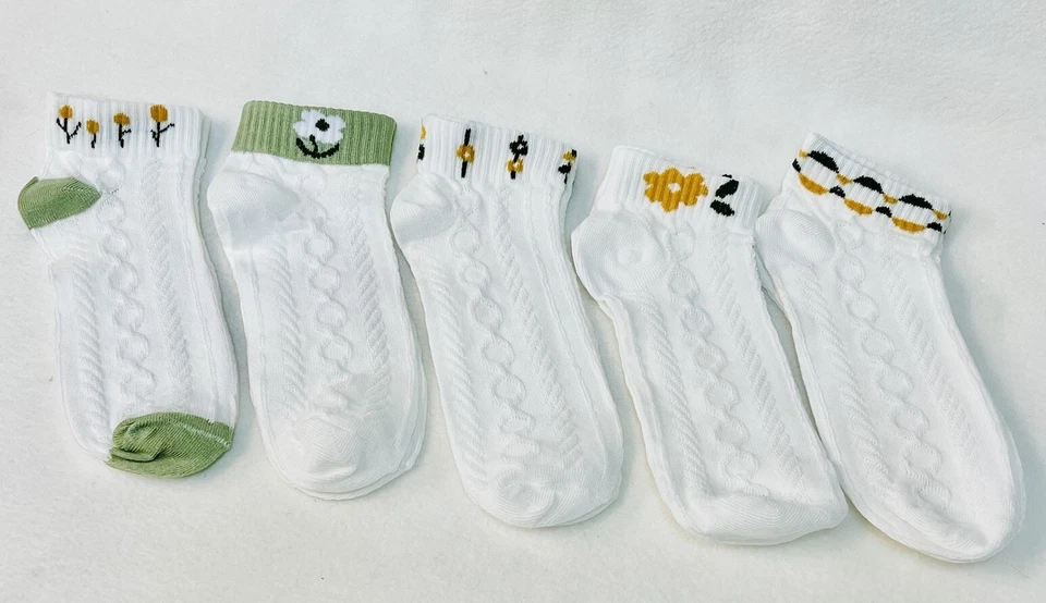 Lindo conjunto de 5 calcetines tobilleros de moda con estampado floral mixto para mujer Foto 3 de 3
