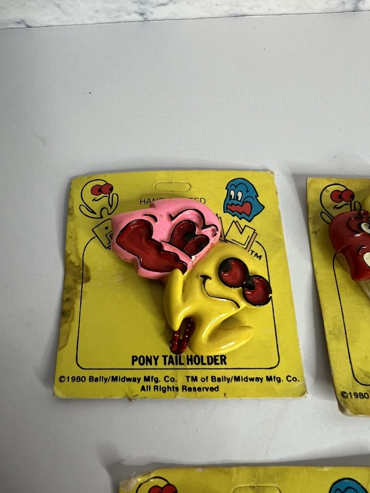 Винтаж 1980-е Pac-Man Ghost Волосы Заколка Пони Хвост Лот из 7 Редких Повреждений Читать - Изображение 3 из 4