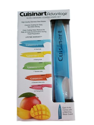 Cuisinart Advantage 10 Piece Ceramic Coated Knife Set w/ Blade Guards NEW