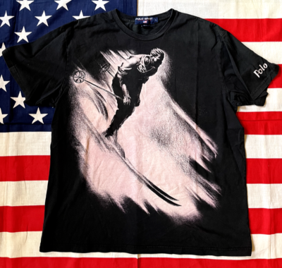VTG Polo Sport Ralph Lauren Ski Suicide Skier Downhill Black T 