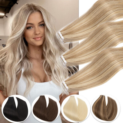 Remy Echthaar Tape In Extensions Haarverlängerung Haarteil Skin Wefts 40 Tressen