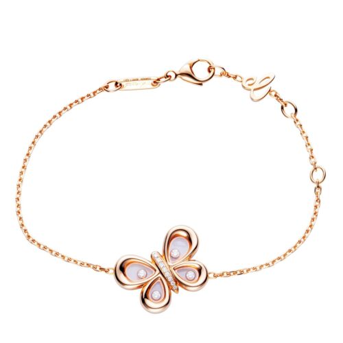 Chopard Happy Diamonds Butterfly Rose Gold & Diamond Charm Bracelet 859511  New