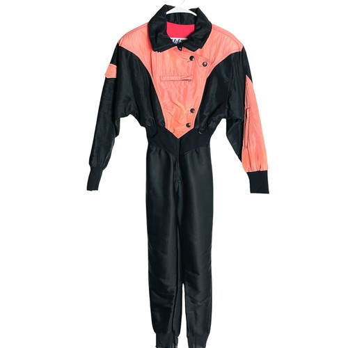 Vintage Nils Ski Suit One Piece Snowsuit Womens 8 Coral Black Snow Jumpsuit 90s - Picture 2 of 17