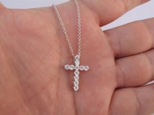 3Ct Round Cut VVS1 Diamond Small Cross Pendant 14k White Gold Finish