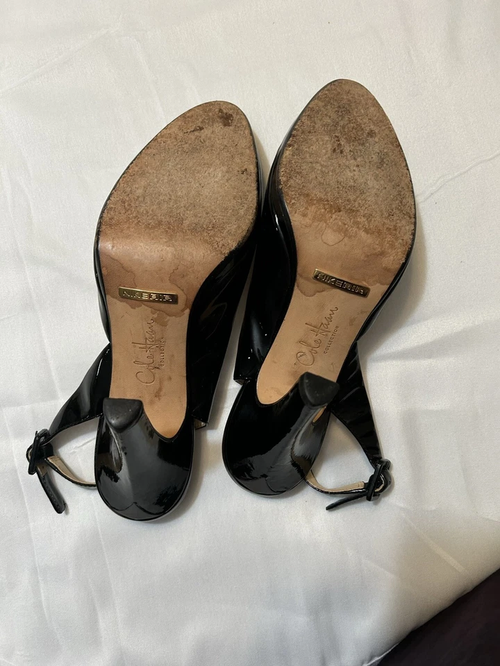 COLE HAAN NIKEAIR - Zapatos de tacón de charol negro con cordones - Talla 9,5 Foto 2 de 4