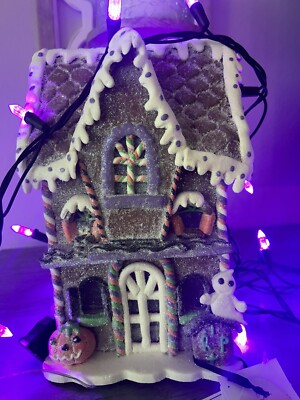 Candy Corn Ln Halloween Clay Dough Gingerbread House  LED Light Up Colors Change