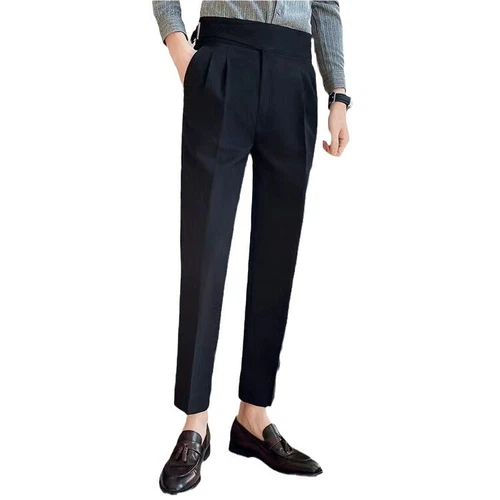 Herren Gürtel Britischer Stil Hohe Taille Gerades Bein Anzughose Retro Hose - Bild 6 von 29