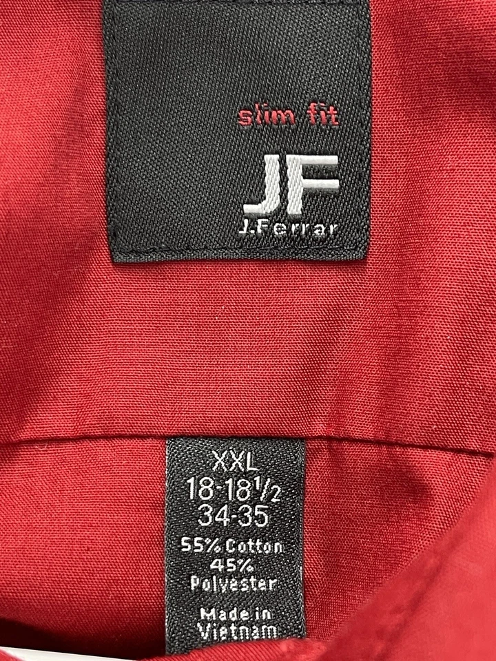 J Ferrar Button Shirt Mens Size XXL 2XL 18-18.5 34-35 Slim Fit Red Long Sleeve - Image 3 of 4