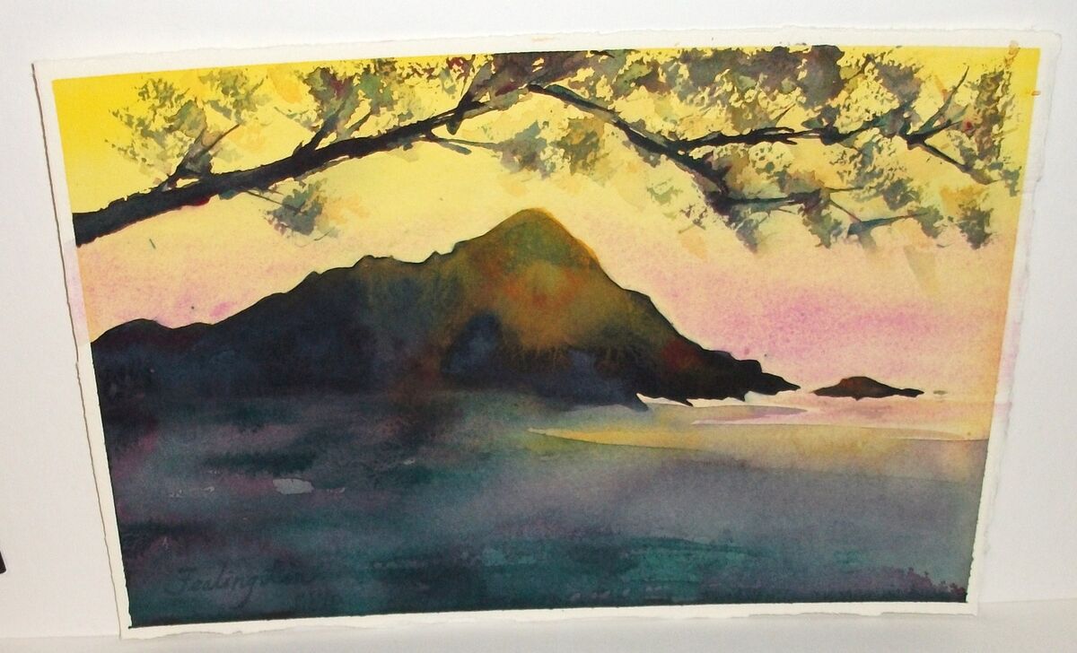 FEALING LIN NWA ORIGINAL WATERCOLOR MOUNTAIN LANDSCAPE FEALING LIN NWA ORIGINAL WATERCOLOR MOUNTAIN LANDSCAPE