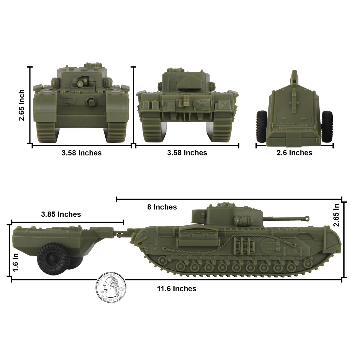 BMC CTS WW2 British Churchill Crocodile Plastic Tank GREEN Classic