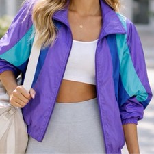 Vintage Nike 90s Colorblock Cropped Windbreaker Purple Teal Size Small