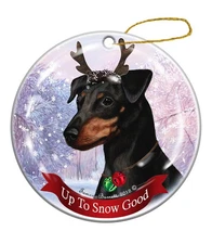 Holiday Pet Gifts Min Pin Black Cropped Dog Porcelain Christmas Ornament