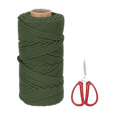 Braided Macrame Cord, 4mm x 109 Yards Natural Cotton Rope with Scissors Green 