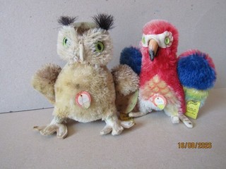 Loro Steiff Lora KFS y Uhu Wittie KFS años 60 ¡excelente!