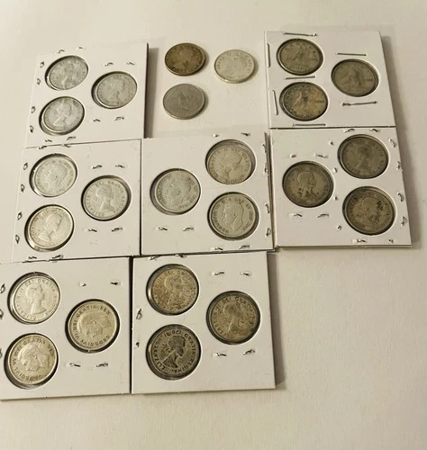 Lot Of 24 Canadian 80% Silver Dimes from  1943 To 1964 Nice