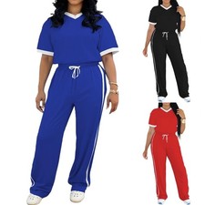 Womens 2Pcs Outfits Summer Casual Short Sleeve Top Wide Leg Pants Tracksuit Sets