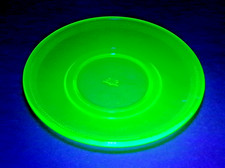 Akro Agate - Large Stippled Band Transparent Green Saucer s - Glows Black Lite